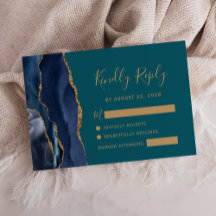 Tarjeta de respuesta de boda azul marino moderno c