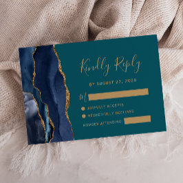Tarjeta de respuesta de boda azul marino moderno c
