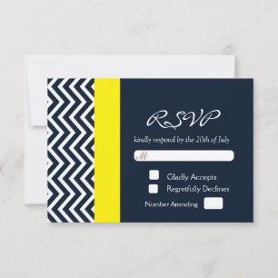Tarjeta de respuesta de boda azul marino y amarill