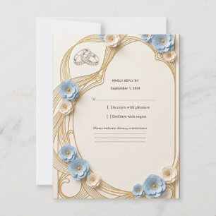 Tarjeta de respuesta de boda azul pastel Art Nouve