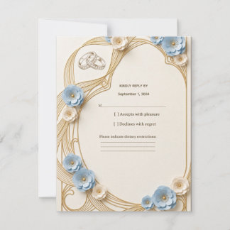 Tarjeta de respuesta de boda azul pastel Art Nouve