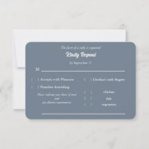 Tarjeta de respuesta de boda azul pizarra con opci
