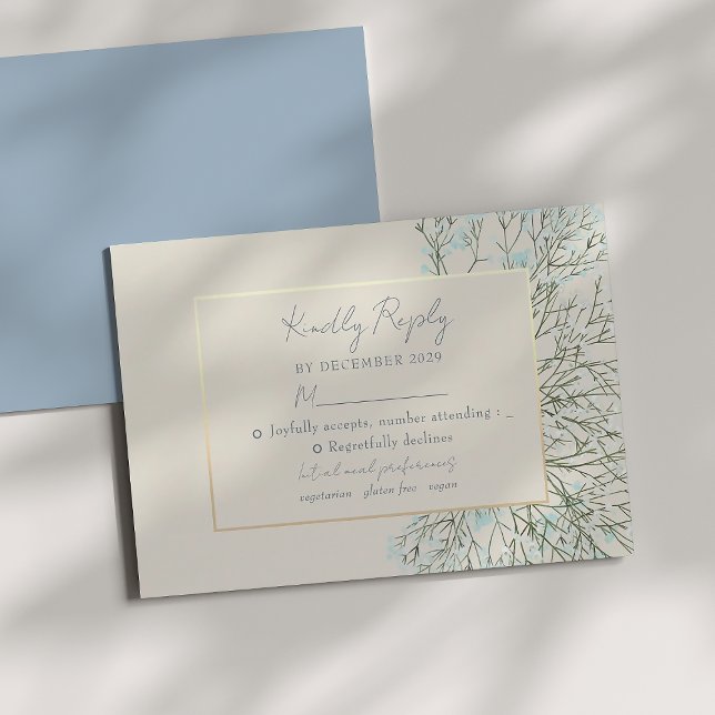 Tarjeta de respuesta de boda azul polvoriento flor (Subido por el creador)