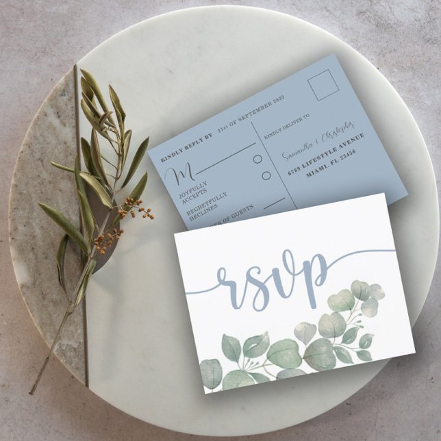 Tarjeta de respuesta de boda azul polvoriento rúst (Subido por el creador)