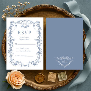 Tarjeta de respuesta de boda azul polvoriento vict