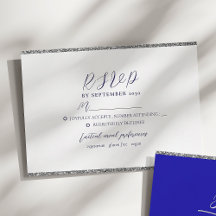 Tarjeta de respuesta de boda azul real moderna min
