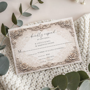Tarjeta de respuesta de boda barroca de marfil ele