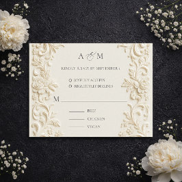 Tarjeta de respuesta de boda barroca elegante marf