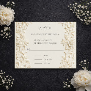 Tarjeta de respuesta de boda barroca elegante marf
