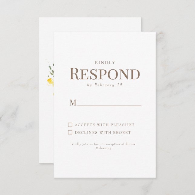 Tarjeta de respuesta de boda blanca con texto dora (Anverso / Reverso)