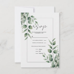 Tarjeta de respuesta de boda blanca moderna con ho