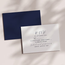 Tarjeta de respuesta de boda blanca y azul marino 