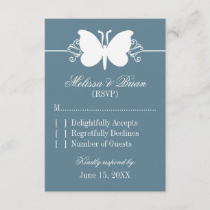 Tarjeta de respuesta de Boda Blue Butterfly Swirls