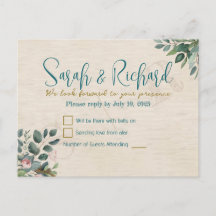 Tarjeta de respuesta de boda Blush & Sage con foll