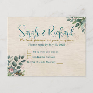 Tarjeta de respuesta de boda Blush & Sage con foll