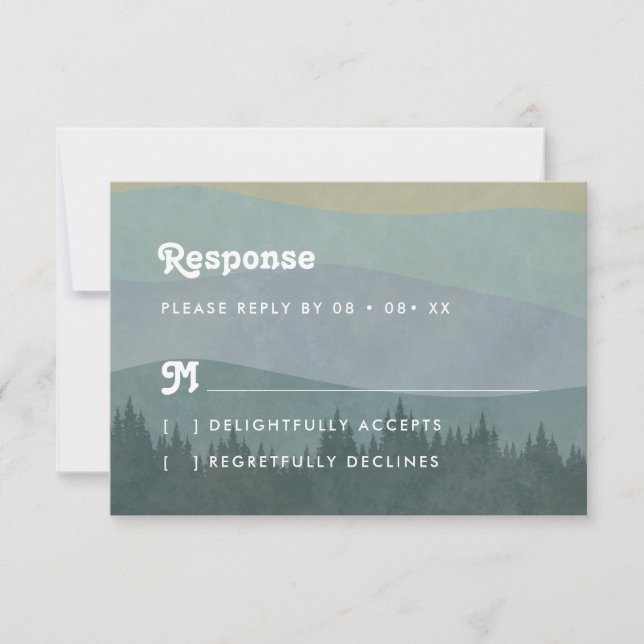 Tarjeta de respuesta de boda boho Blue Mountains & (Anverso)