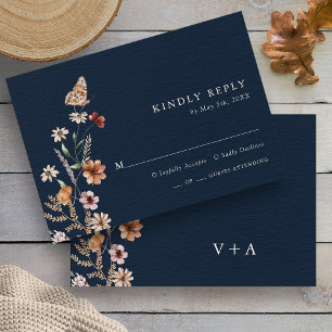 Tarjeta de respuesta de boda boho chic con flores 