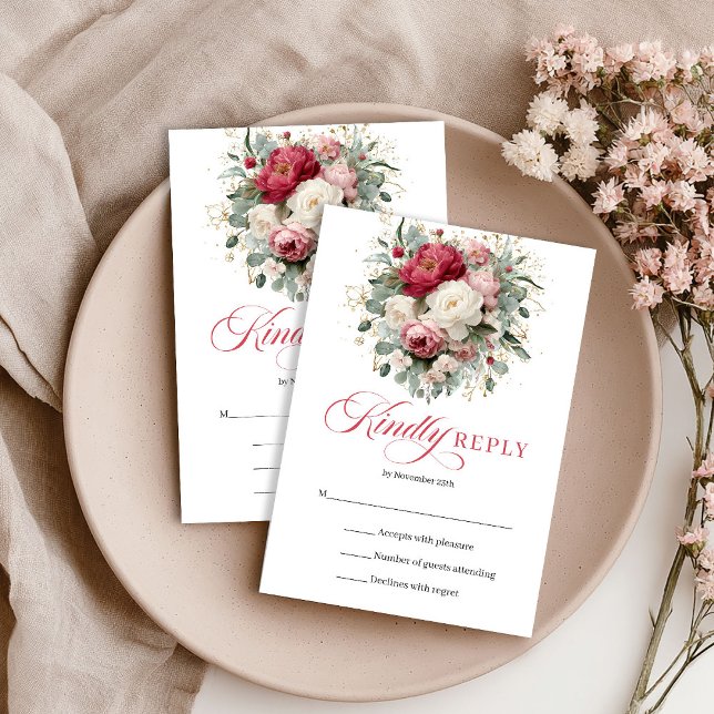Tarjeta de respuesta de boda boho con acento de or (Luxury Gold Accent Boho Wedding RSVP Card)