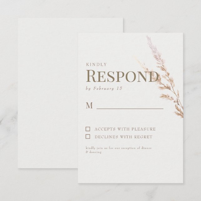 Tarjeta de respuesta de boda boho dorada crema (Anverso / Reverso)