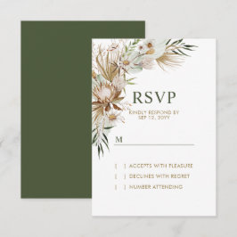 Tarjeta de respuesta de boda boho dorada y verde