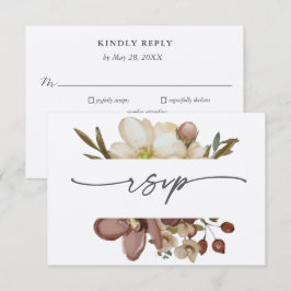 Tarjeta de respuesta de boda boho neutral y rosa a