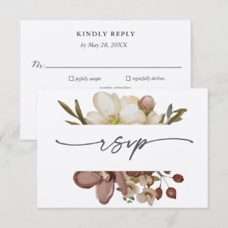 Tarjeta de respuesta de boda boho neutral y rosa a