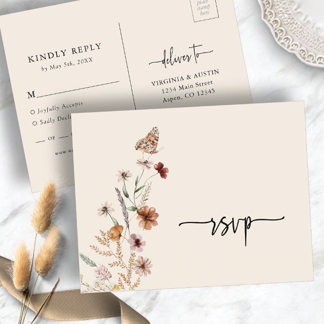 Tarjeta de respuesta de boda Boho RSVP (Boho RSVP Wedding Postcard
)