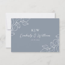 Tarjeta de respuesta de boda botánica azul polvori