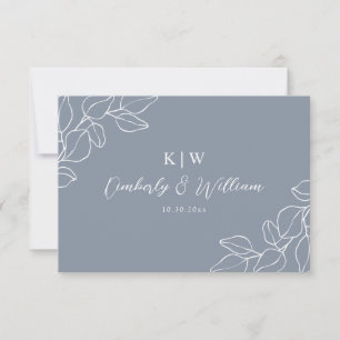 Tarjeta de respuesta de boda botánica azul polvori