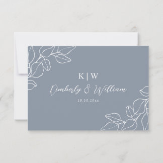 Tarjeta de respuesta de boda botánica azul polvori