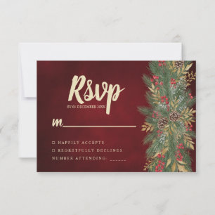 Tarjeta de respuesta de boda botánica de Navidad d