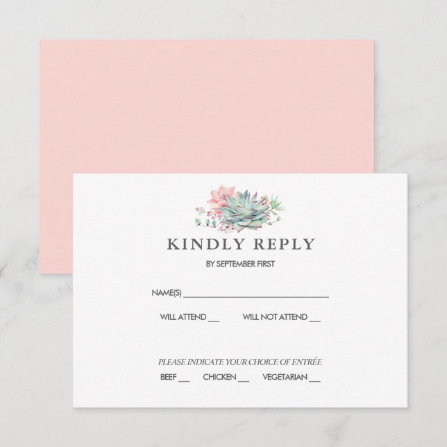 Tarjeta de respuesta de boda botánica de suculenta (Anverso / Reverso)