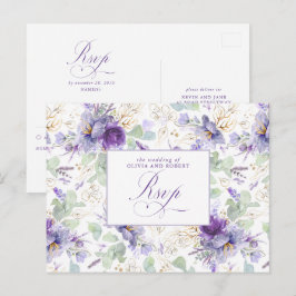 Tarjeta de respuesta de boda botánica elegante púr