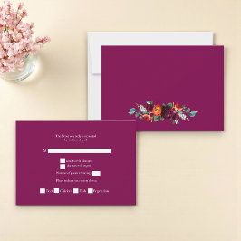 Tarjeta de respuesta de boda botánica rosa profund