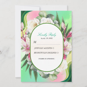 Tarjeta de respuesta de boda botánica verde menta