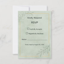 Tarjeta de respuesta de boda botánica verde salvia