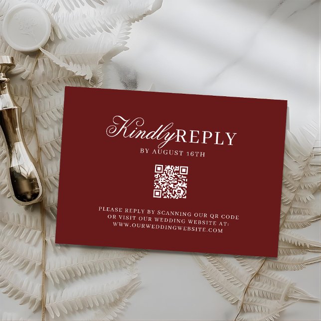 Tarjeta de respuesta de boda burdeos con código QR (Subido por el creador)