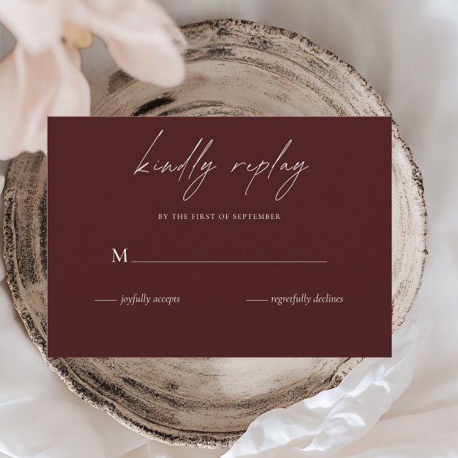 Tarjeta de respuesta de boda Burgundy moderna | Mi (Subido por el creador)