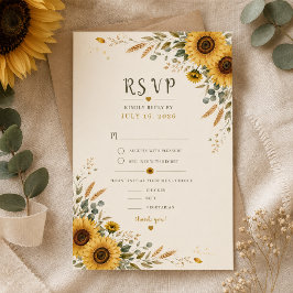 Tarjeta de respuesta de boda campestre de girasole