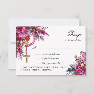 Tarjeta de respuesta de Boda católica magenta en n