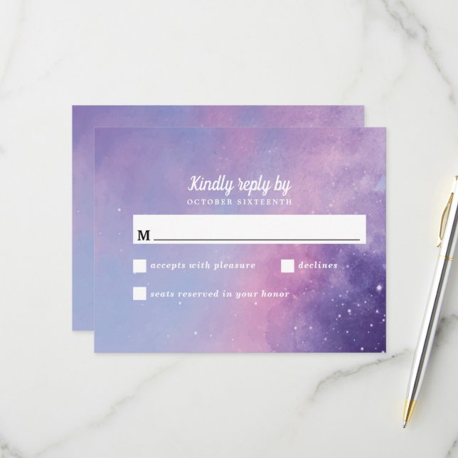 Tarjeta de respuesta de boda celestial con acuarel (Anverso/Reverso In Situ)