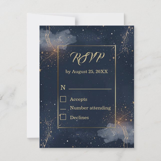 Tarjeta de respuesta de boda celestial | Estrellas (Anverso)
