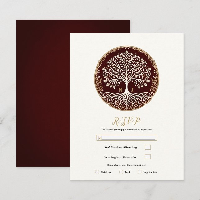Tarjeta de respuesta de boda celta Tree of Life Ru (Anverso / Reverso)