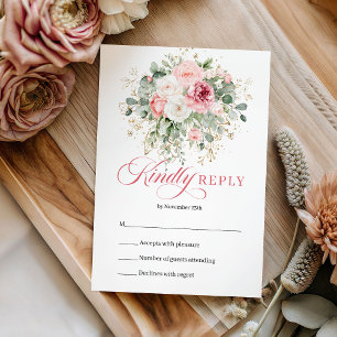 Tarjeta de respuesta de boda chic boho rubor rosas