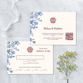 Tarjeta de respuesta de boda china floral elegante