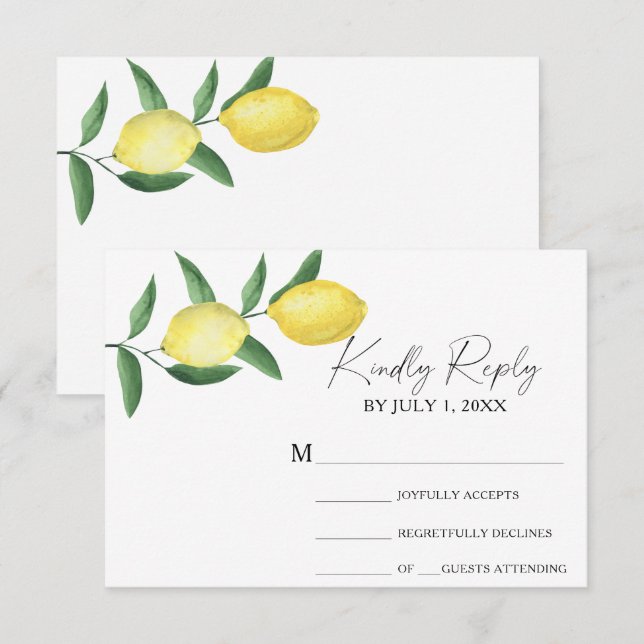 Tarjeta de respuesta de boda - Citrus amarillo (Anverso / Reverso)