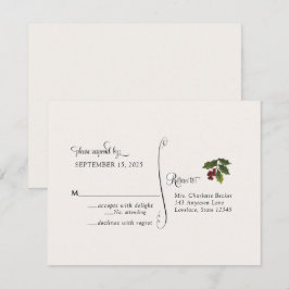 Tarjeta de respuesta de boda con acebo de Navidad