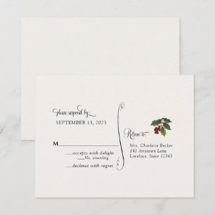 Tarjeta de respuesta de boda con acebo de Navidad