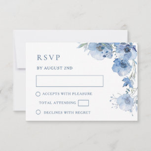 Tarjeta de respuesta de boda con acuarela azul