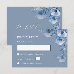 Tarjeta de respuesta de boda con acuarela azul